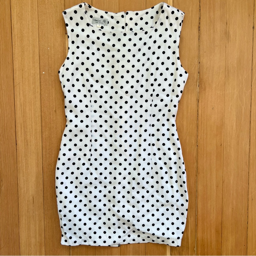 Vintage co ord white navy polka dot dress set S
